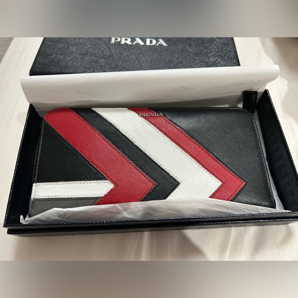 Prada Chevron Black, Red, and White Wallet